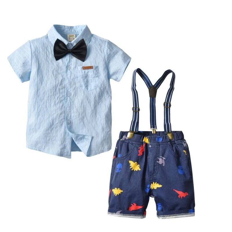 Коллекция года, новые хлопковые комплекты для мальчиков одежда для малышей комплекты одежды для детей летняя одежда для малышей Милая Красная рубашка+ джинсовые шорты