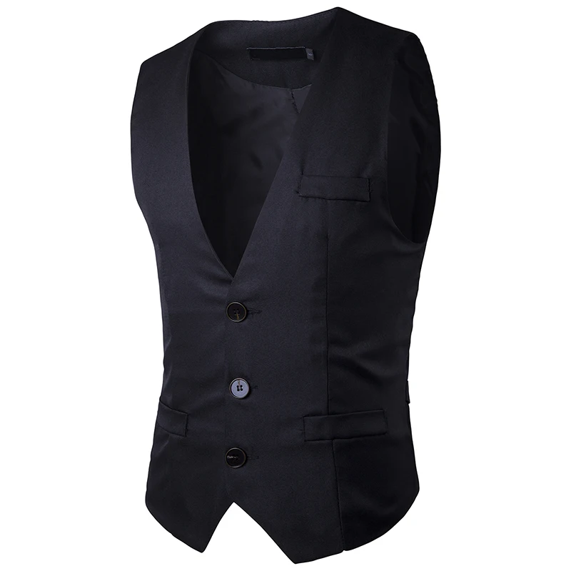 Youth Men New Style Fashion Solid Color Single-Row Three Buckles Men Gentleman Suit Waistcoat