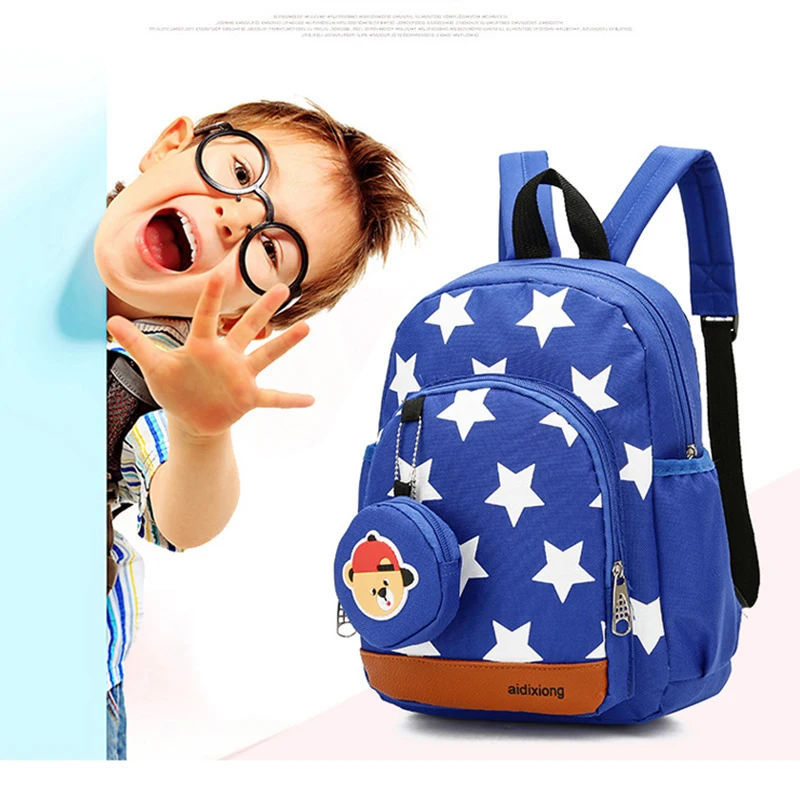 Durable Canvas Primary School Bag Stars Pattern Pink Navy Large Capacity Backpack Kids School Bags