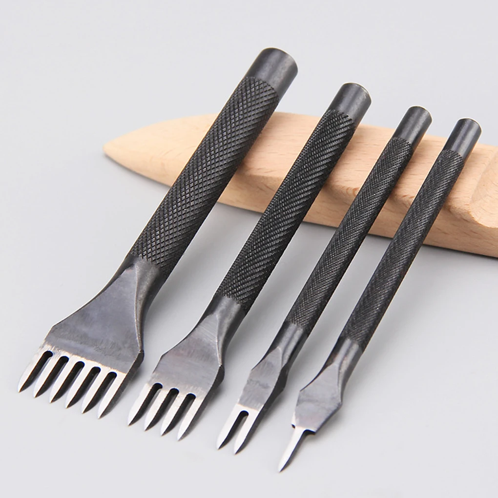 4Pcs Leather Craft Tools Black Steel Leather Hole Punches 1 2 4 6 Prong Diamond Point Chisel DIY Tools