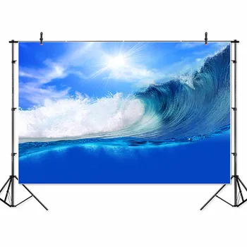 

Summer Beach Landscape Serfing Waves Photo Studio Backdrop Beautiful Palm Tree Tropical Summer Sea View Photocall Banner