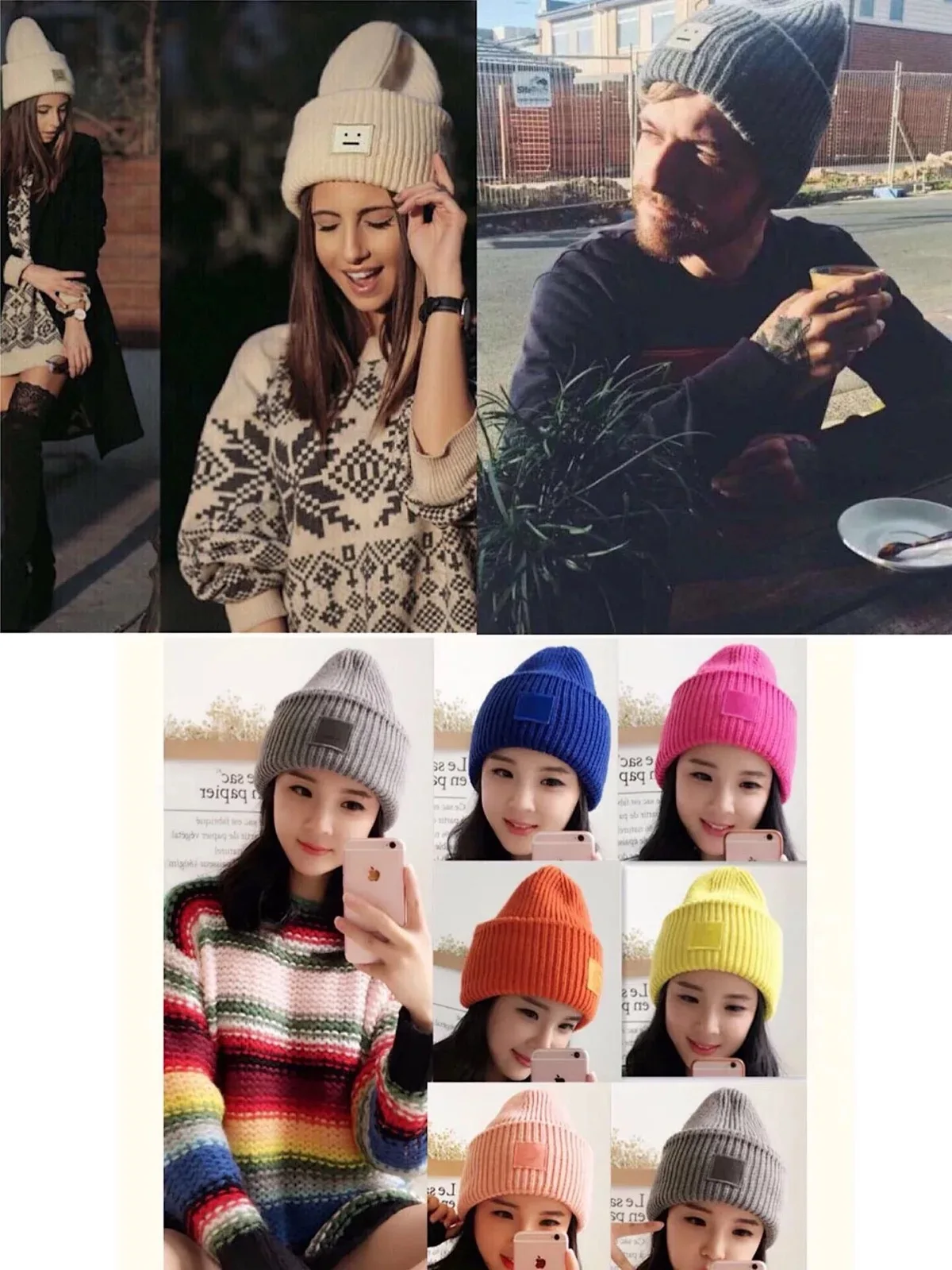 AC Studios Smiling face Beanie Skull Caps knitted Cashmere Eye Warm Couple Lovers Acne Hats Tide Street Hip-hop Wool Cap Adult