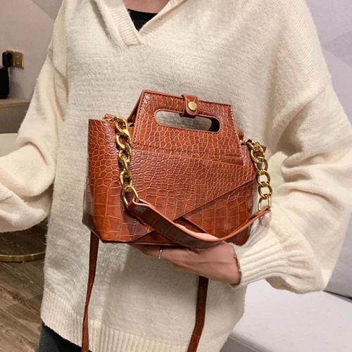 brown Женские Роскошные Сумки из искусственной кожи, брендовые сумки на плечо с цепочкой, дизайнерские сумки-тоут - Цвет: brown