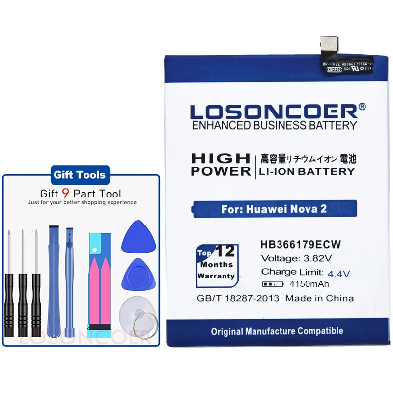 LOSONCOER HB366179ECW 4150mAh Для HUAWEI Nova 2 PIC-AL00 CAZ-AL10 CAZ-TL00 Nova2 PIC-TL00 PIC-L29 PIC-LX9 PIC-L09 телефон Батарея