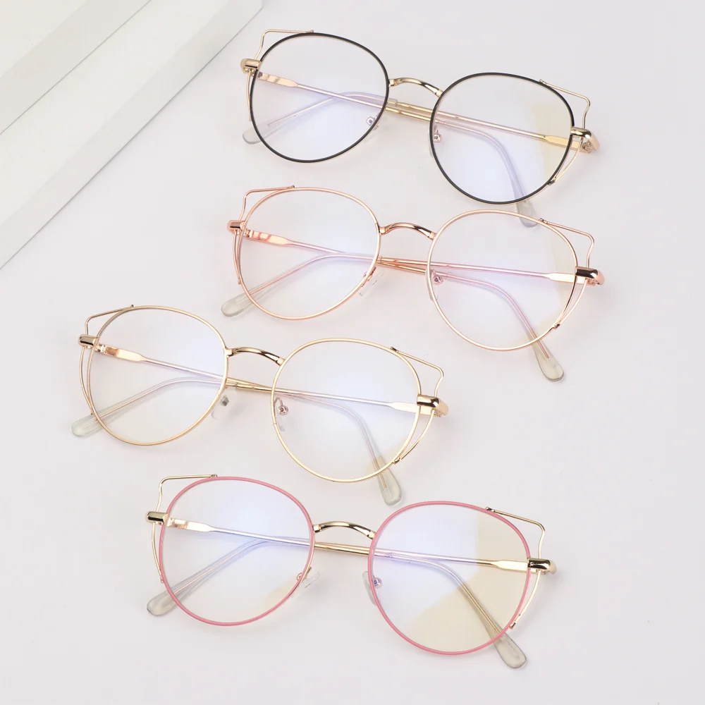 1PC Optical Eyeglasses Cat Ear Metal Round Frame Flat Mirror Eyewear Women Men Fashion Cute Ultralight New | Аксессуары для одежды