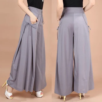 

2019 New Women Solid Wide Leg Pants Female Casual Loose Pockets Palazzo Trousers Elegant Skirt Trousers Pants Plus Size 4XL