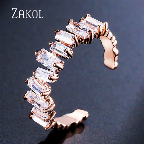 Модные черные браслеты ZAKOL с кубическим цирконием, модные браслеты-манжеты для женщин и девушек, вечерние ювелирные изделия на свадьбу FSBP154 - Окраска металла: Rose Gold Ring