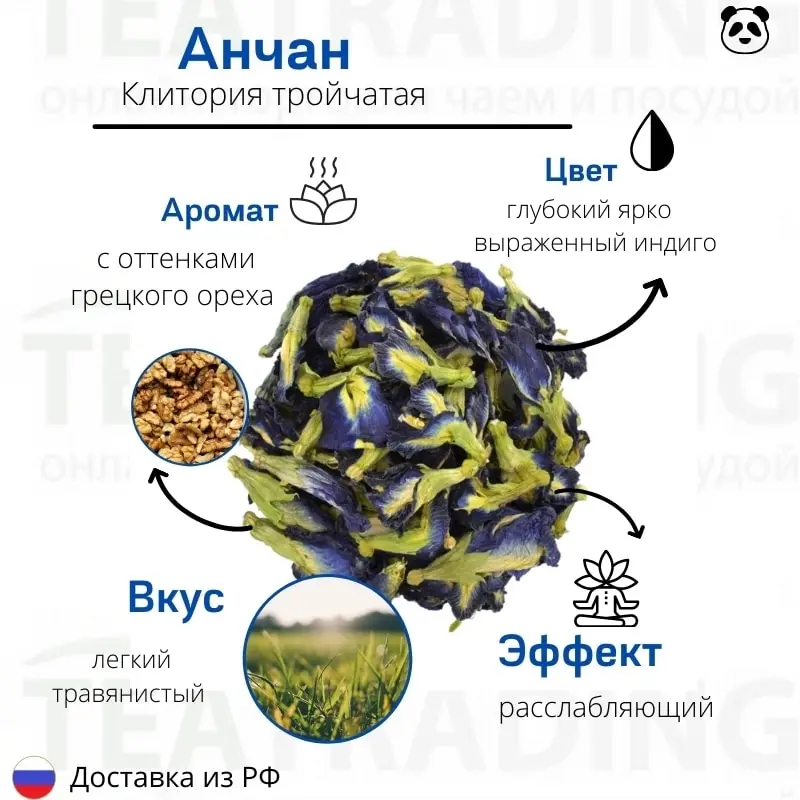 Синий чай (анчан) 50г клитория тройчатая Высший сорт синий тайский для похудения