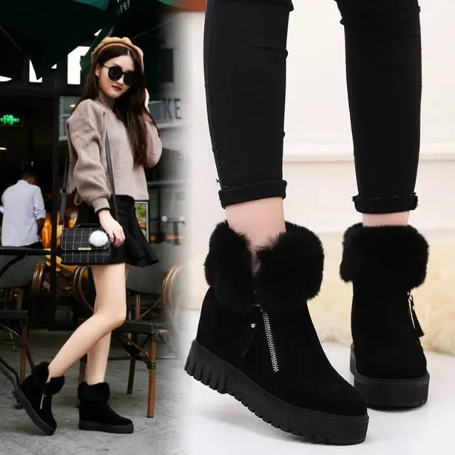 

Winter Increase Keep Warm Short Boots Woman Rabbit's Zipper Increase Leisure Boots