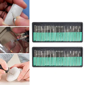 

60PCS Rotary Diamond Burr Bit Set Tools 1/8inch Shank 400 Grit Burr Bits For Grinding Carving Tile/ Glass/ Marble/ Gemstones