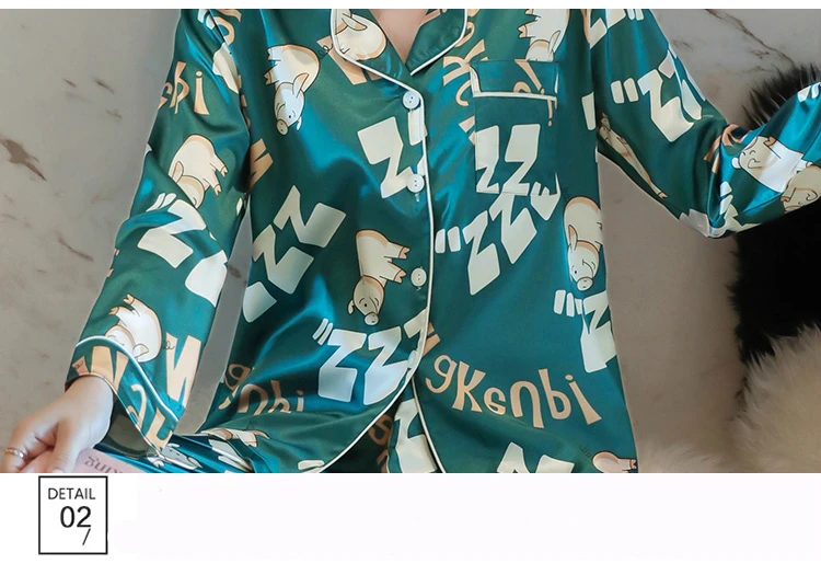 M-4XL, большой размер, 2 предмета, осенняя женская пижама, искусственный шелк, атлас, пижама, набор, длинный рукав, пижама, костюм, Женская домашняя одежда