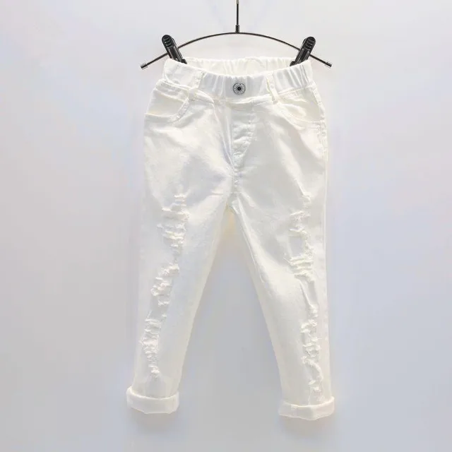 Baby Boy White Denim Jeans Pants Spring Autumn Children's Ripped Trousers Kids Broken Pants Solid Toddler Leggings 2-7 Years