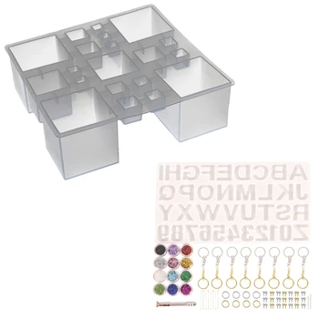 

1x Square Resin Silicone Mold Resin Square Molds, Silicone Molds & 186Pcs DIY Jewelry Silicone Casting Molds Tools Set