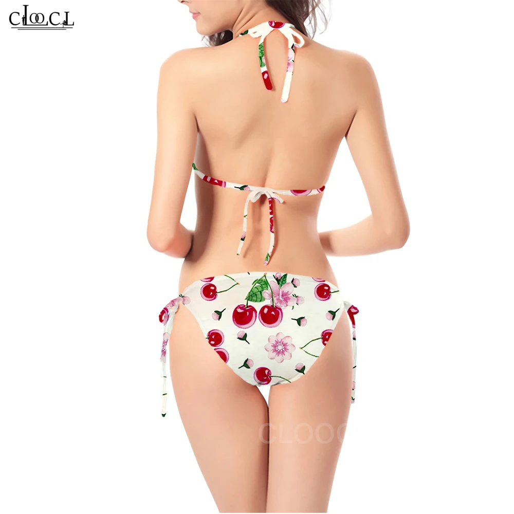 CLOOCL Sexy Cute Bikinis Swimsuit Cherries Fruit 3D Print Cartoons Cosplay Beach Women Bra Straps Low Waist Bikinis Set
