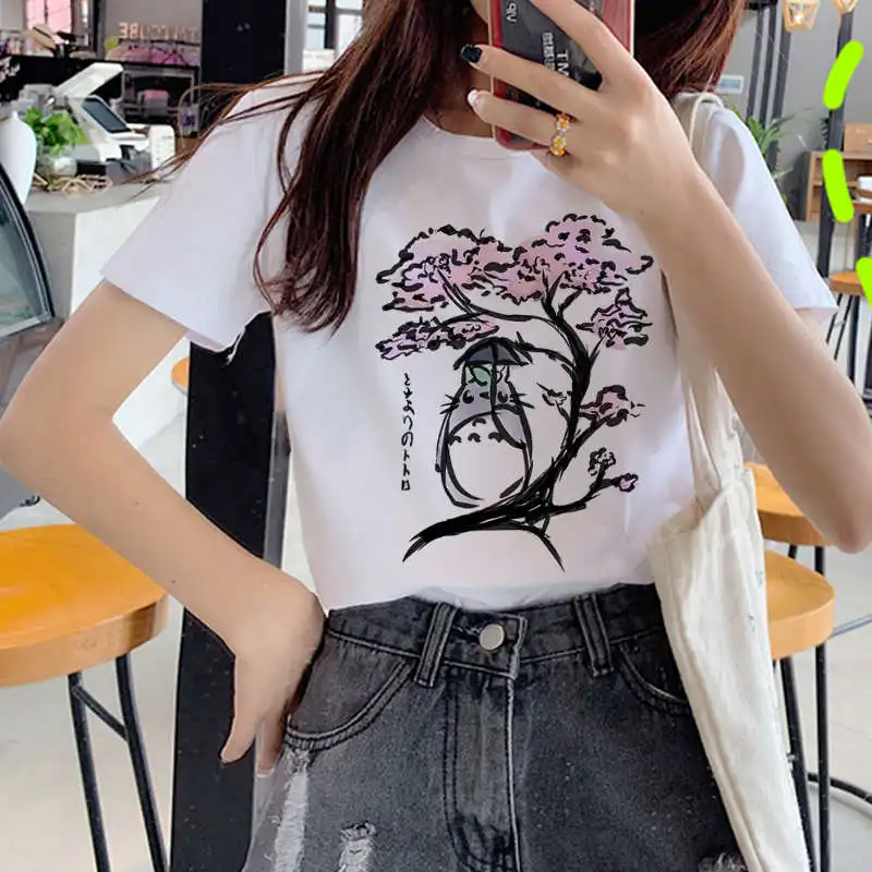 Модная женская футболка в стиле Харадзюку, Studio Ghibli, Милая футболка с котом, Ullzang, 90 s, забавная футболка, Графический Топ, футболки для женщин - Цвет: 25