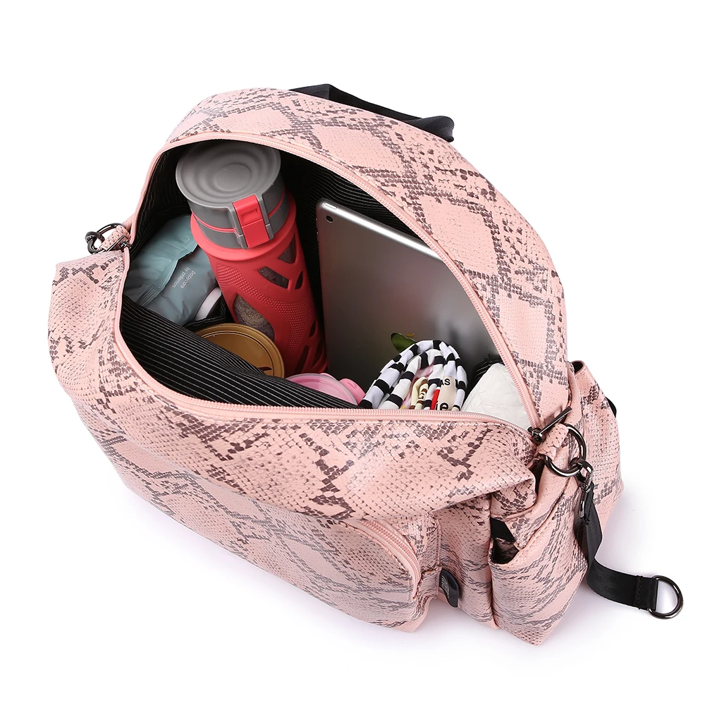 Рюкзак для подгузников для мам Водонепроницаемая многофункциональная коляска с ремнями розовая змейка печать стильная сумка для подгузников для путешествий
