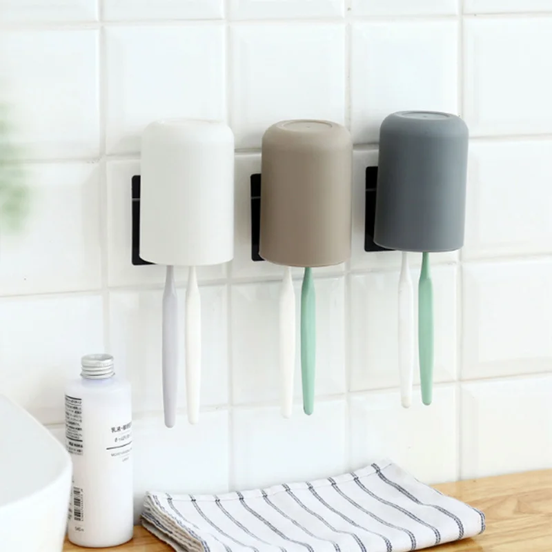Creative Toothbrush Holder Simple Water Cup Toothbrush Storage Holder Wall Bathroom Brushing Cups Rack