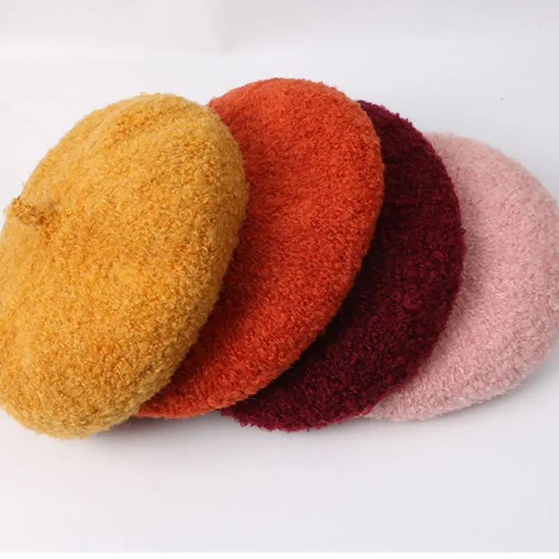 Fashion Trend Women Beret Imitation Lamb Wool Casual Wild Student Cap Autumn Winter Outdoor Travel Lady Painter Hat
