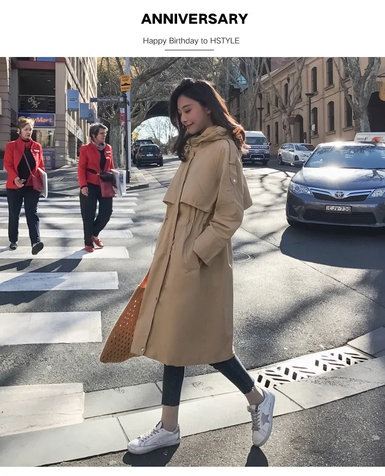 Для фотосессии,, стиль, для студентов, BF Harajuku, свободный, с капюшоном, средней длины, выше колена, Тренч
