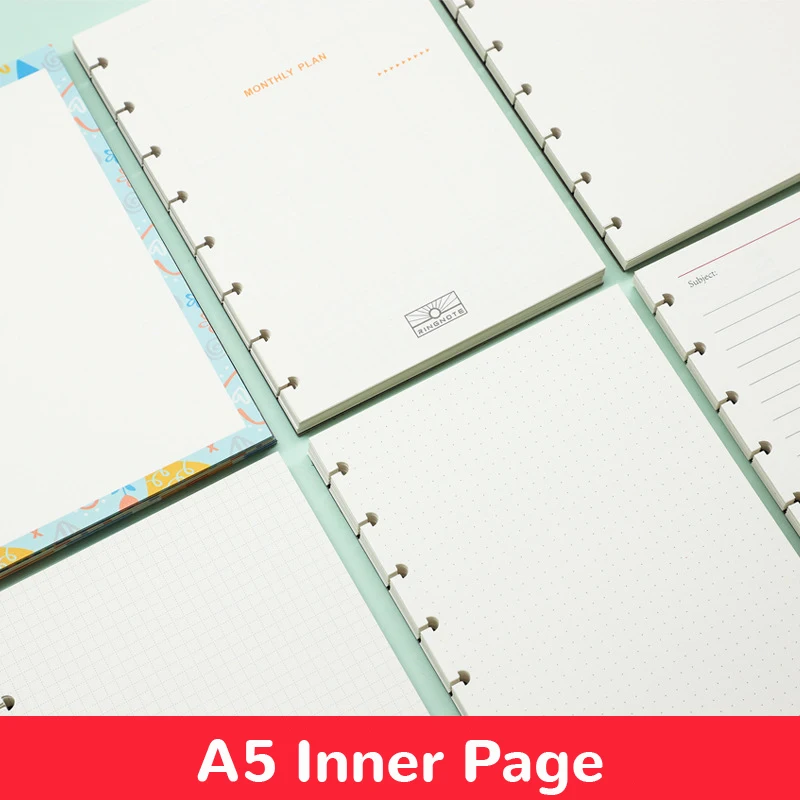 Recambio de bloc de notas A5 para Notebook, recambio de tinta con orificio para Seta, Página interior, línea en blanco y Horizontal, matriz de puntos, cuadrícula punteada