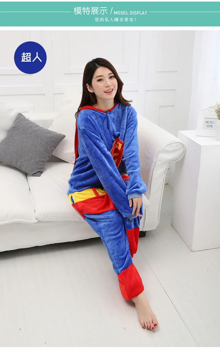 Kigurumi Пижамы взрослых Комбинезоны Для женщин Для мужчин фланелевые костюмы Семья «Супермен», «Бэтмен», «Человек-паук»; Пижама комбинезоны зимние пижамы
