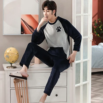 

Winter Thicken Warm Soft Flannel Pajamas Men Long-sleeved Sleepwear Pijama Couple Homme Nightwear Cardigan Pyjamas