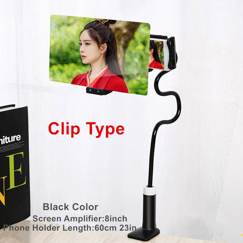 Clip Type Black 60cm Усилитель экрана мобильного телефона Настольный держатель для телефона для iPhone XS MAX Galaxy 4,5-7,0 дюймов увеличитель для экрана телефона 3D HD фильм - Цвет: Clip Type Black 60cm
