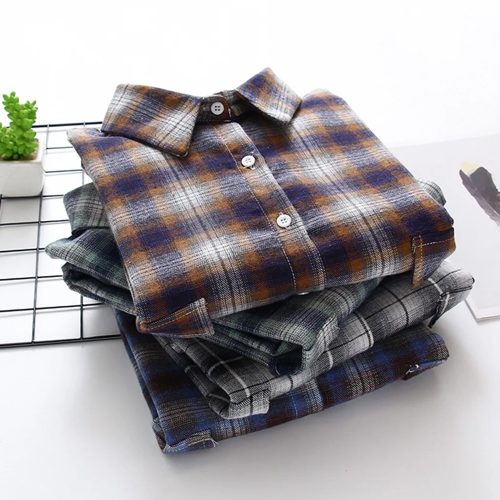 Модный женский топ, Ретро стиль, с принтом в клетку, с длинным рукавом, с отворотом, размера плюс, женский свободный корейский стиль, повседневный пуловер, Sudadera Mujer
