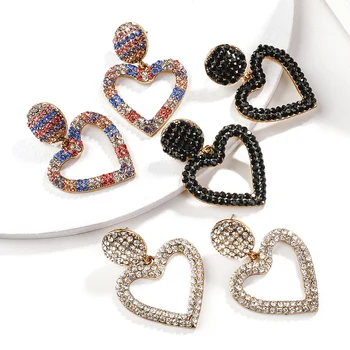 

AENSOA Trendy Crystal Heart Pendant Drop Earrings 2020 Elegant Rhinestone Rainbow Color Hollow Earrings For Women Jewelry