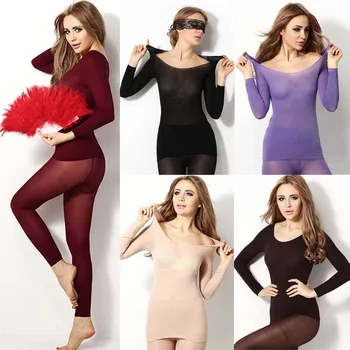 

Women's Thermal Underwear Winter Seamless Elastic Thermal Inner Wear Sleepwear Warmer Tops Bottom Suit Two Piece Set 5Colors NEW