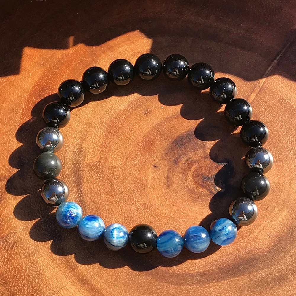 

Wholesale Men`s 8 mm AAA Grade Blue Kyanite Bracelet High Quality Black Tourmaline Bracelet Chakra Healing Balance Bracelet