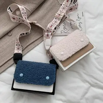 

Casual Messenger Bags Women Plush PU Leather Splicing Color Shoulder Handbags Ladies Female Casual Envelope Purse