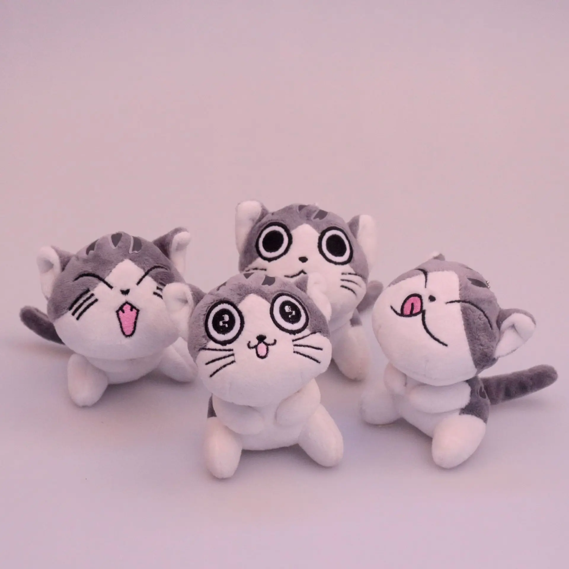 

4 Designs, 9CM Approx, Cat Plush Stuffed Dolls Toys ; Key Ring Chain Plush Cat