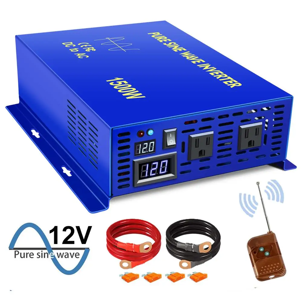 1500W Pure Sine Wave Power Inverter 12v 24v 36v 48v dc to ac 120v 220v 230v Off Grid System Solar for Car Battery Bank | Обустройство