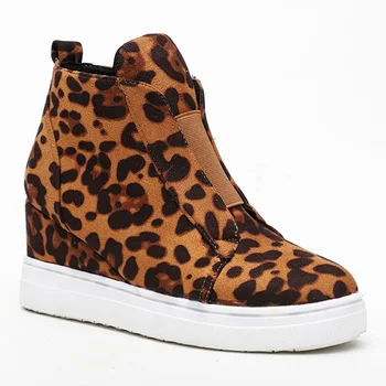 

Platform Boots Leopard Women Shoes Woman Wedge Heels Ankle Boots Female Side Zip Hidden Wedge Boots Spring Flats Boots Mujer
