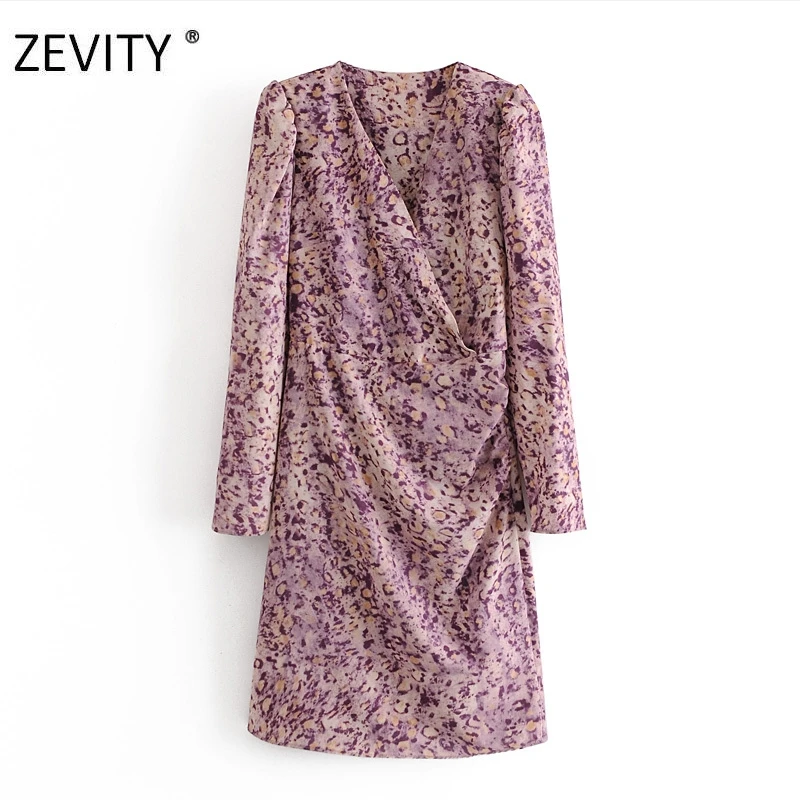 ZEVITY New Women vintage cross v neck leopard print a line Dress Office Lady puff sleeve casual slim Vestido Chic Dresses DS4375 ZEVITY New Women vintage cross v neck leopard print a line Dress Office Lady puff sleeve casual slim Vestido Chic Dresses DS4375
