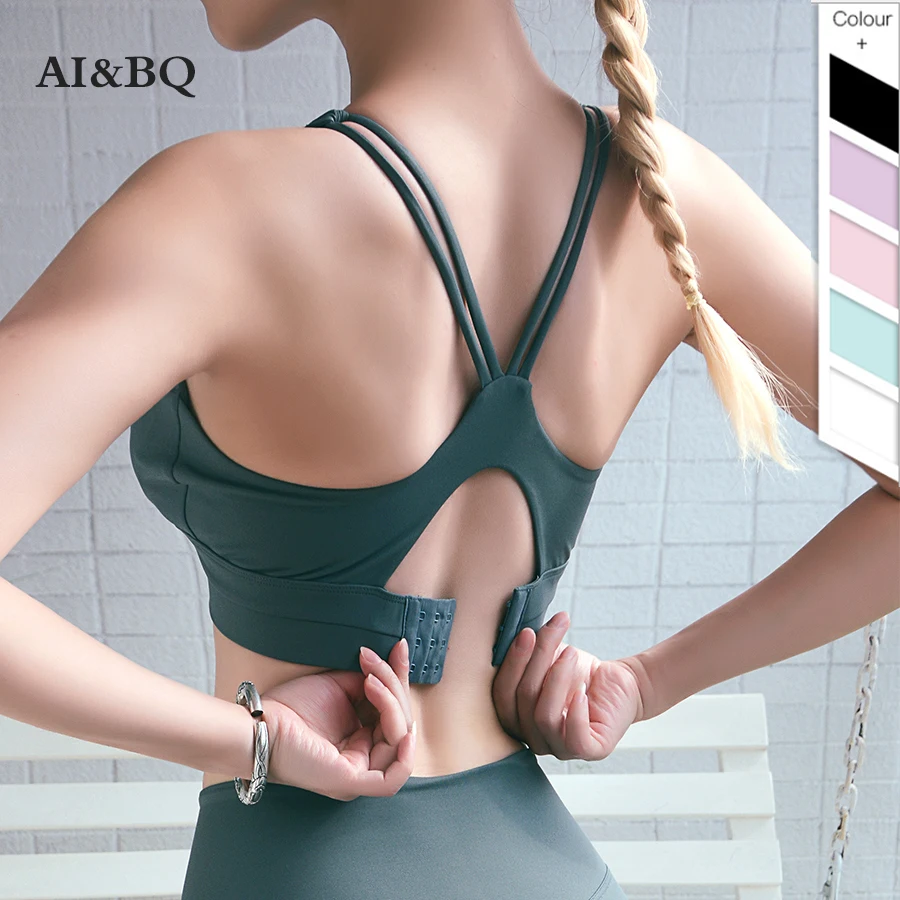 

AI&BQ Cross Strap Back Adjustable Women Sports Bra Quick Dry Professional Gym Running Fitness Shockproof Yoga Sport Bra Tops