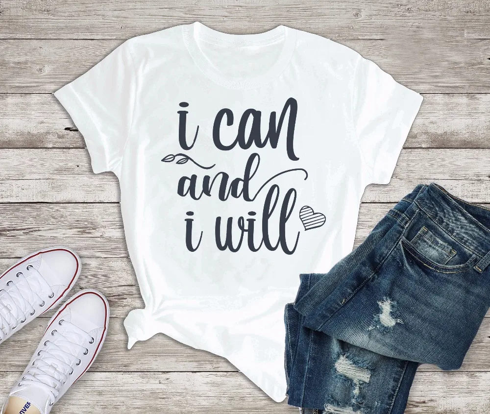 

Tops I Can and I Will Inspirational T-shirt Motivational Quote Valentines Gift Women Tshirt Mom Slogan Graphic Tees