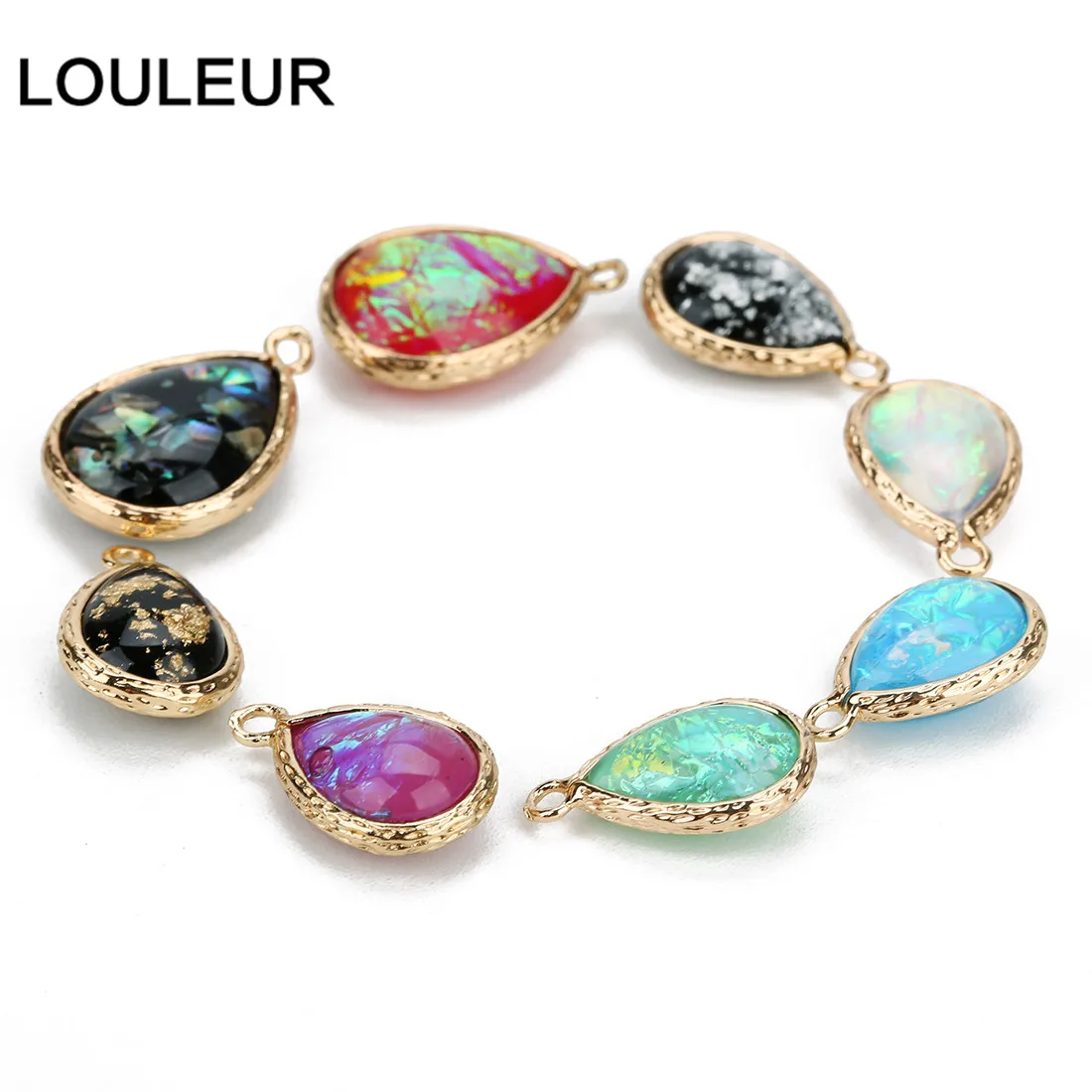 LOULEUR 8 цветов натуральный камень подвеска в виде капли воды блеск смолы кристалл для Diy Шарм ожерелья для женщин изготовление, поиск ювелирных изделий