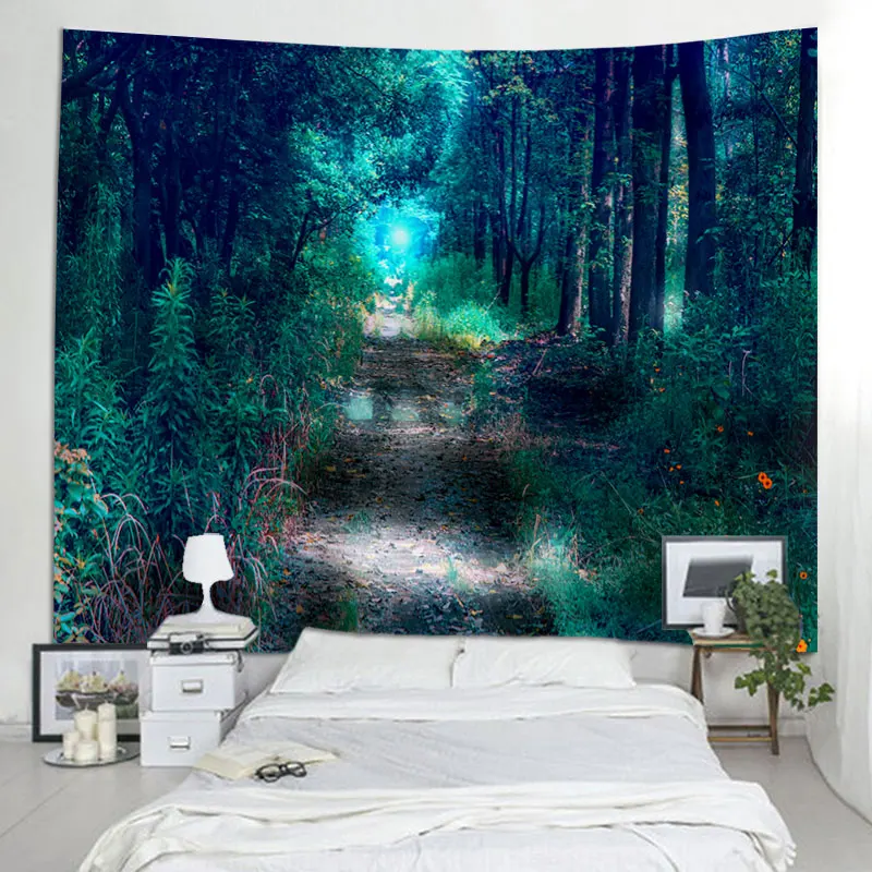 Креативный гобелен с 3D принтом, пейзаж, зеленое дерево, на стену, красивые весенние гобелены для дома