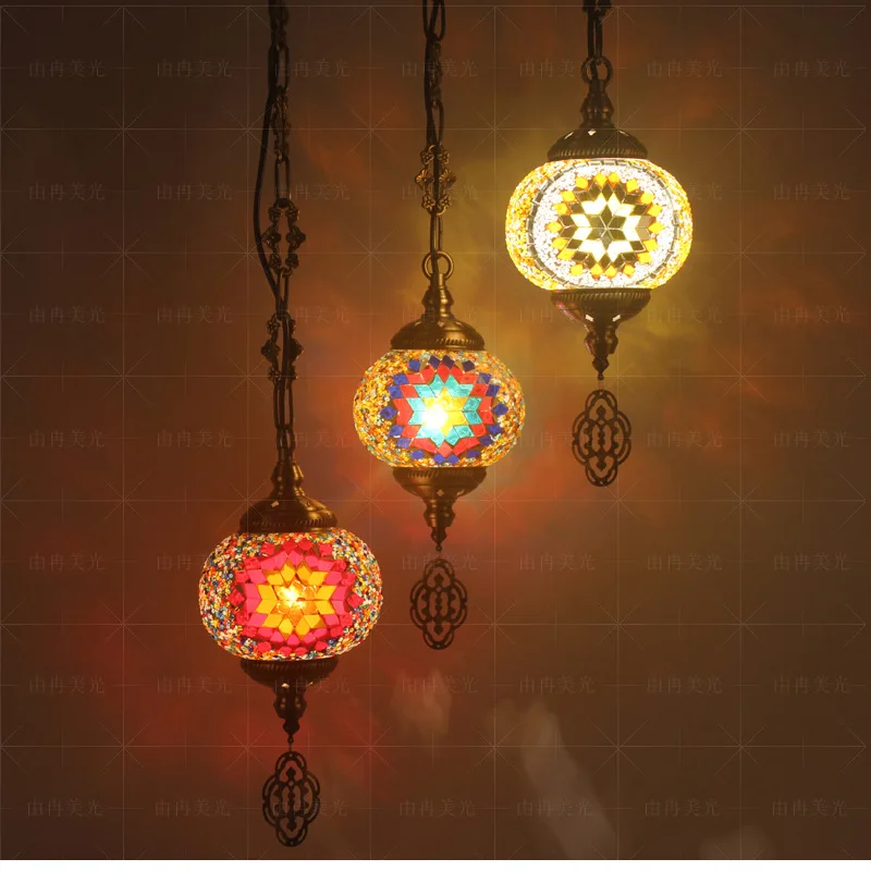 Ретро цветная стеклянная люстра турецкий бар Ресторан Бар средиземноморские