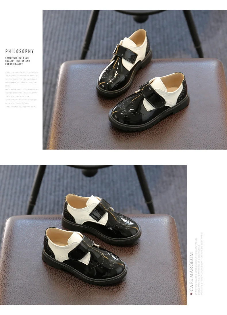 sinered Fashion England Style Boy black Leather Shoes Children School Performance Shoes Kids Retro Casual Shoes