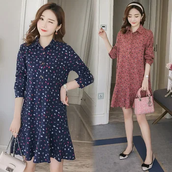 

Maternity Clothes Autumn Korean-style Fashion Pregnant Women Dress Floral-Print chen yi qun