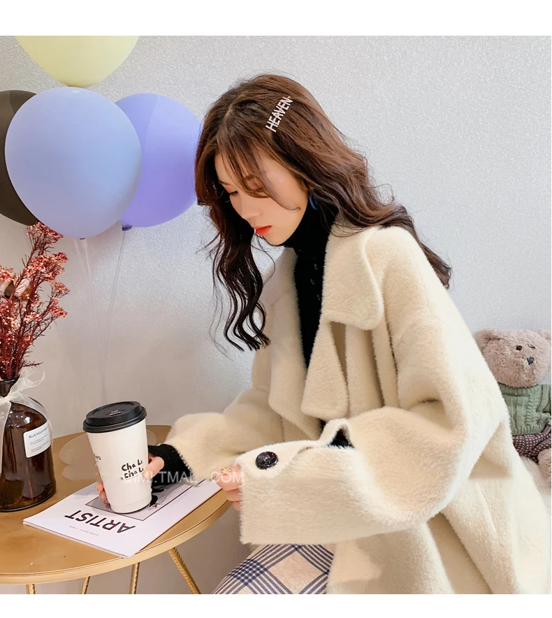 Imitation Mink Cashmere Knit Coat Short Jacket New Autumn Loose Coat Female Outerwear Fashion Sweater Coat AN367