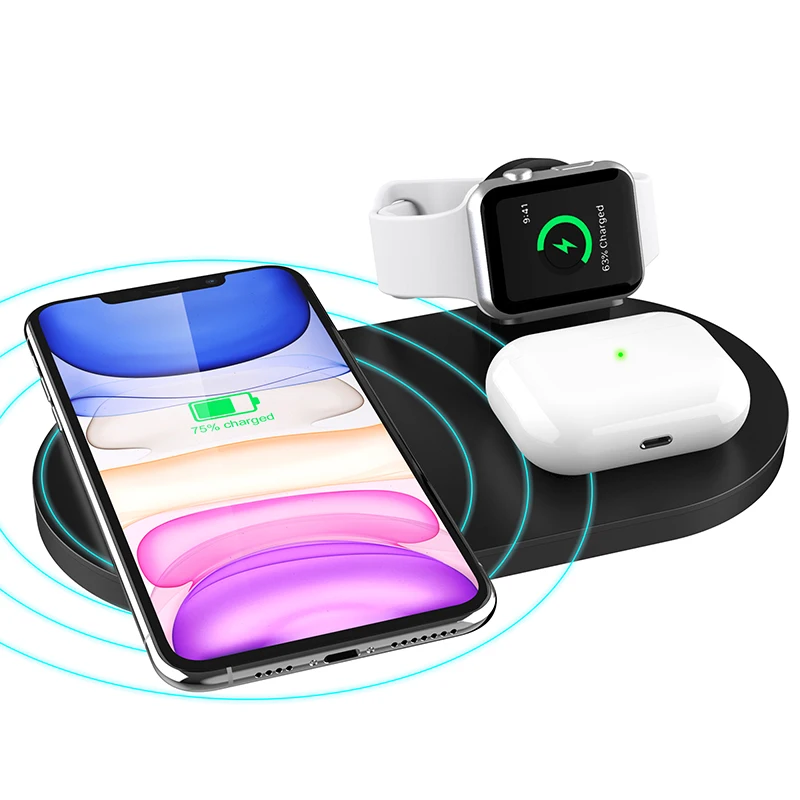 10W QI 3 In 1 Wireless Charger For Iphone 11 Pro X Charging Dock Airpods Holder Apple Watch | Мобильные телефоны и