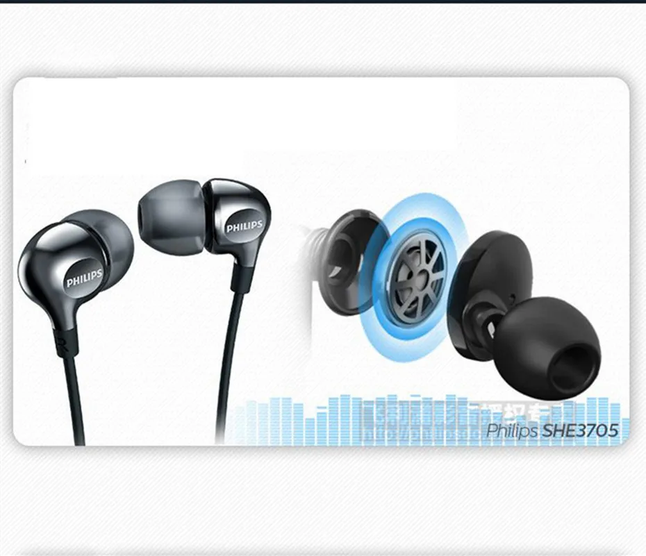 Оригинальные Наушники Philips SHE3705, проводная гарнитура с микрофоном, разъем 3,5 мм, наушники-вкладыши для GALAXY 8, huawei, xiaomi