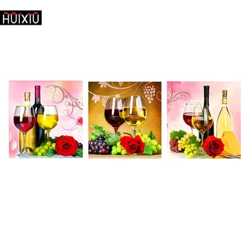 

DIY 5D Sale Diamond Embroidery, Mosaic, Grape Wine, Rose, Goblet, Triptych, Restaurant, Full, Painting Cross Stitch