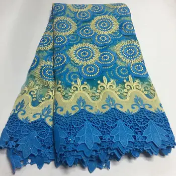 

Fashion with rhinestones&beads african guipure lace beaded net fabric 5 yards top brode african cord lace fabric for party dress