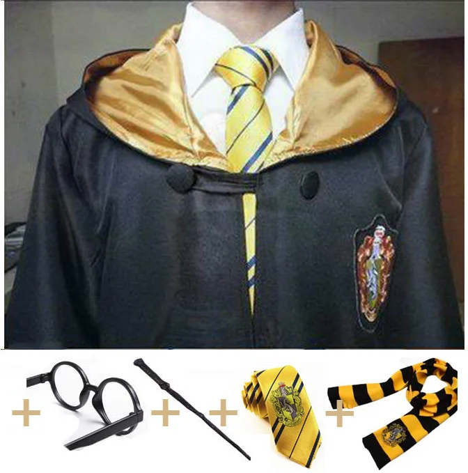 Карнавальный костюм; халат; плащ с галстуком-шарфом; Ravenclaw Gryffindor Hufflepuff Slytherin для взрослых и детей; костюм Харриса - Цвет: Hufflepuff Full Set2