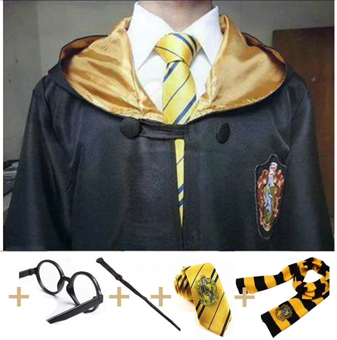Hufflepuff Full Set2 Карнавальный костюм; халат; плащ с галстуком-шарфом; Ravenclaw Gryffindor Hufflepuff Slytherin для взрослых и детей; костюм Харриса - Цвет: Hufflepuff Full Set2